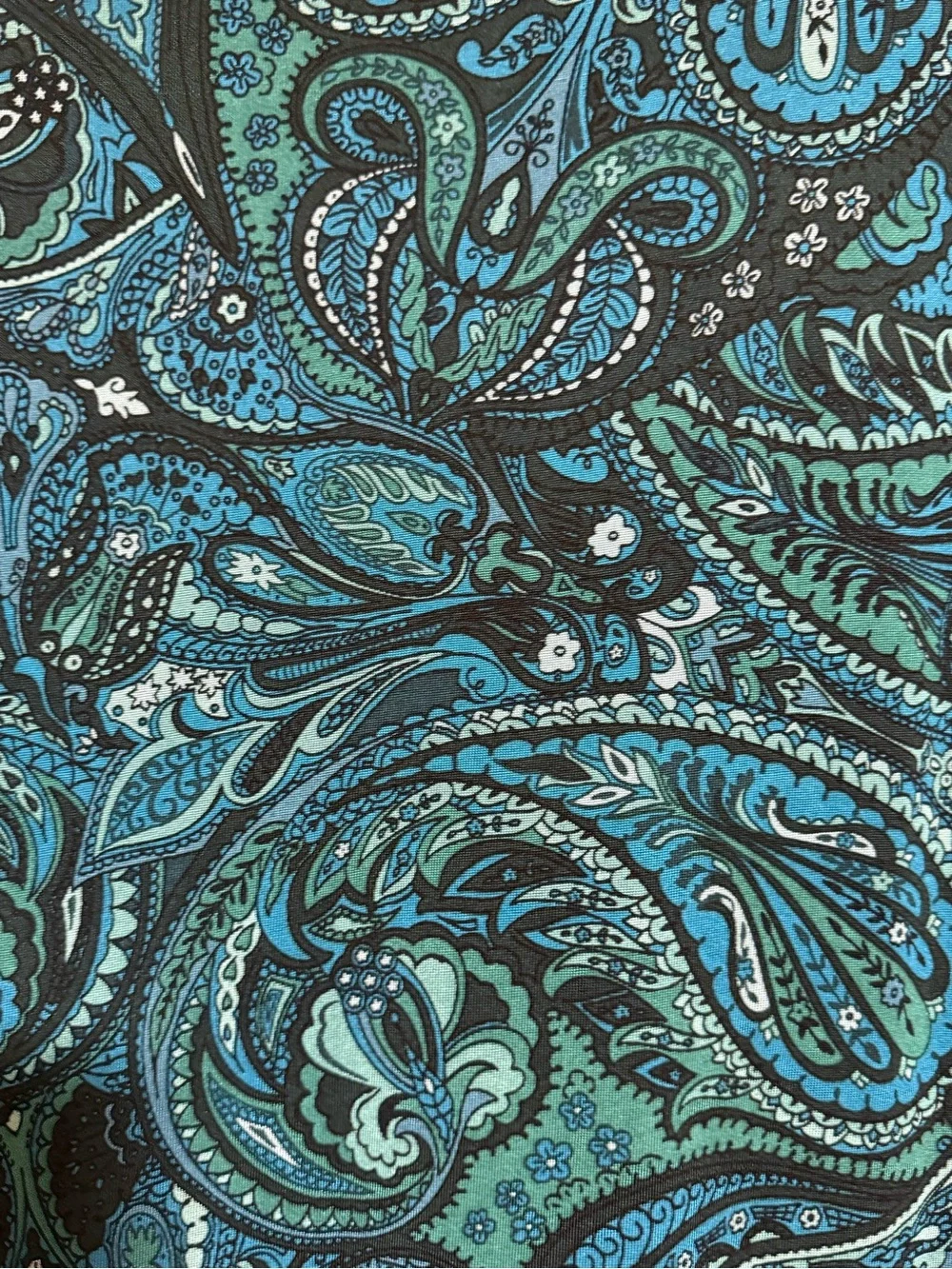 Banana Republic Paisley Shift Dress Teal Blue Long Sleeve Silk Cotton Medium